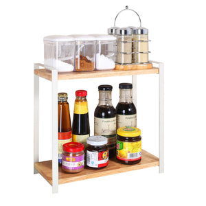 Amazon garwarm 2 tiers kitchen natural wooden spice rack standing rack kitchen bathroom bedroom countertop storage organizer spice jars bottle shelf holder rack