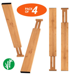 Home luckyshe bamboo drawer dividers adjustable spring kitchen drawer dividers expandable eco friendly drawer organizers and dividers for kitchen dresser bathroom desk bedroom pack of 4