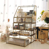 Shop hersoo large cosmetics makeup organizer transparent bathroom accessories storage glass display with slanted front open lid cosmetic stackable holder for makeup brushes perfumes skincare