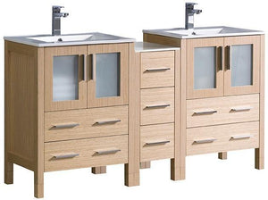 Torino 60" Double Sink Vanity with Integrated Sink in Light Oak