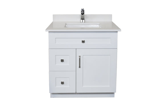 30 ̎ Maple Wood Bathroom Vanity in White - Combo
