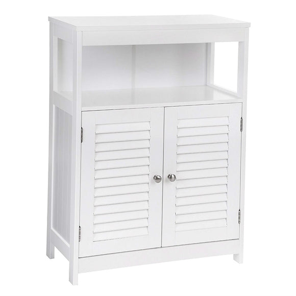 Bathroom Floor Cabinet with White Louver Doors and Storage Shelf