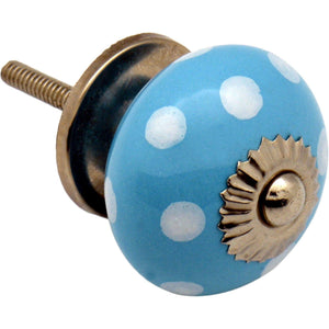 Nicola Spring Ceramic Polka Dot Door Knob - Light Blue/White