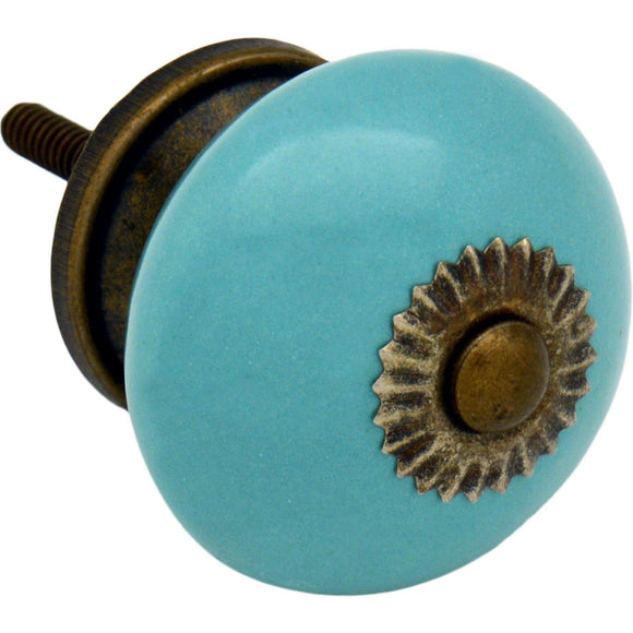 Nicola Spring Vintage Round Ceramic Door Knob - Turquoise